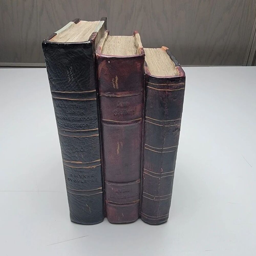 Faux Antique Leather Bookend Resin Danish Encyclopedia Library Dark Academia